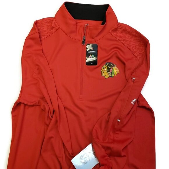 NHL Chicago Blackhawks Mens Size Medium Ultra Streak 1/4 Zip Pullover Shirt Red - Picture 2 of 6